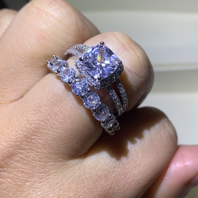 Sterg Sier Couple Rings: Dia Cut Wedding Ring Bridal Set