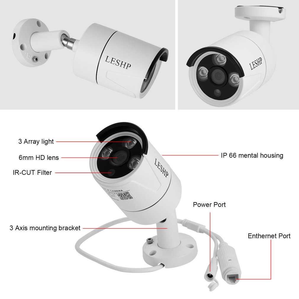 LESHP HD 4.0MP POE IP Bullet Camera Outdoor Waterproof Security Camera Day/Night Vision Motion Detection Intelligent Alarm