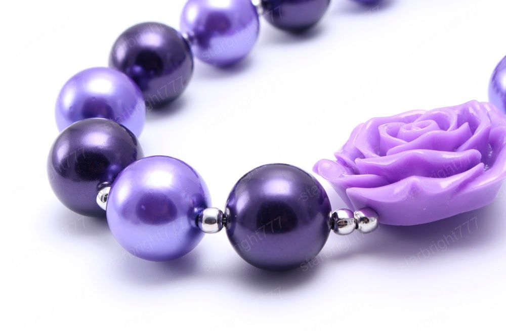 Cute Purple Color Kids Chunky Necklace Rose Flower Girls Child Bubblegum Beads Chunky Necklace Toddler Baby Jewelry