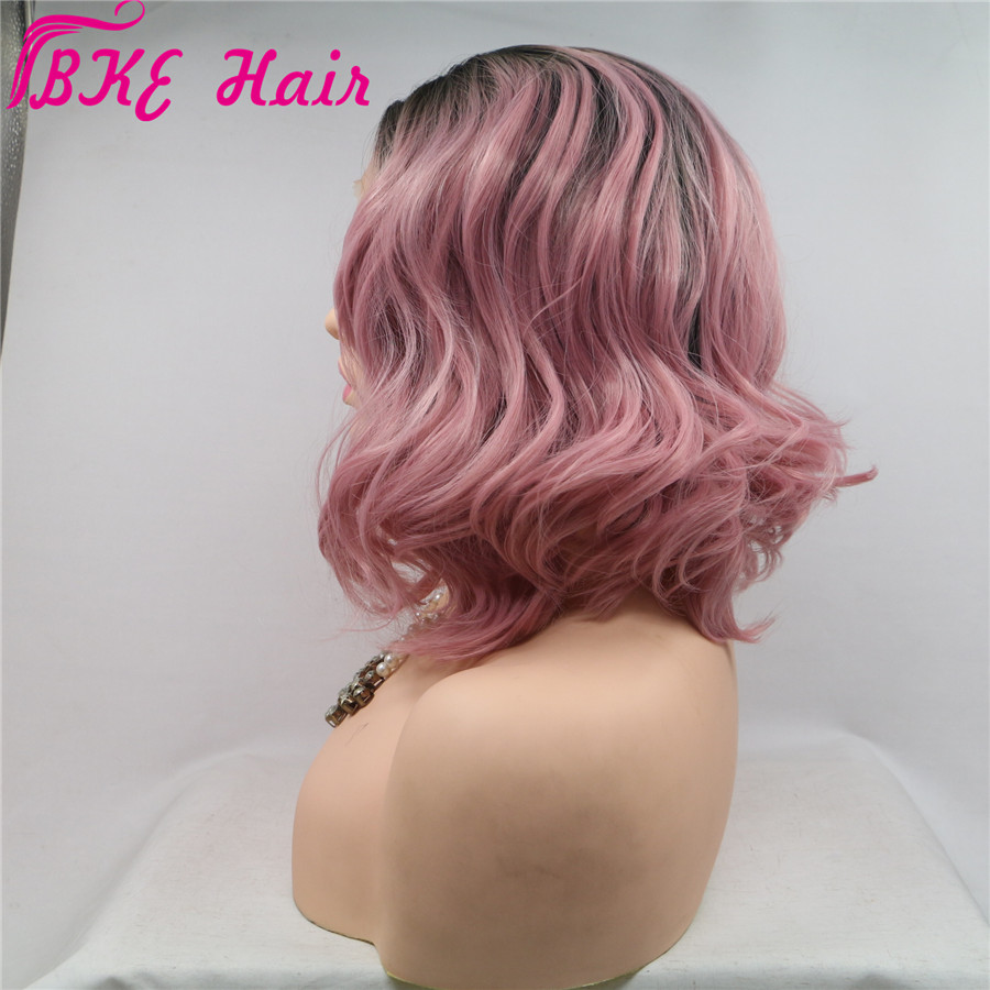 New short style Ombre Pink Wigs short Wavy Synthetic Lace Front bob Wig For Women Heat Resistant Fiber Natural Hairline Cosplay