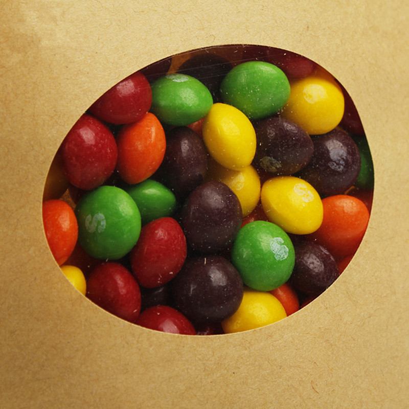 100pcs Thick Stand up Kraft Paper Clear Oval Window Zip Lock Bag Resealable Coffee Powder Snack Cereals Candy Bakery Sugar Gifts Packaging Storage Pou