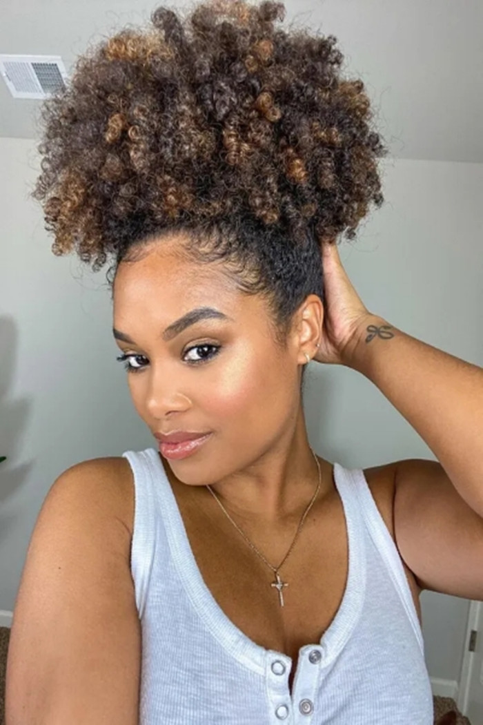 New easy&quick ponytail bun hairstyle High puff 10a brazilian afro kinky curly clip extension girl updo human hair 120g