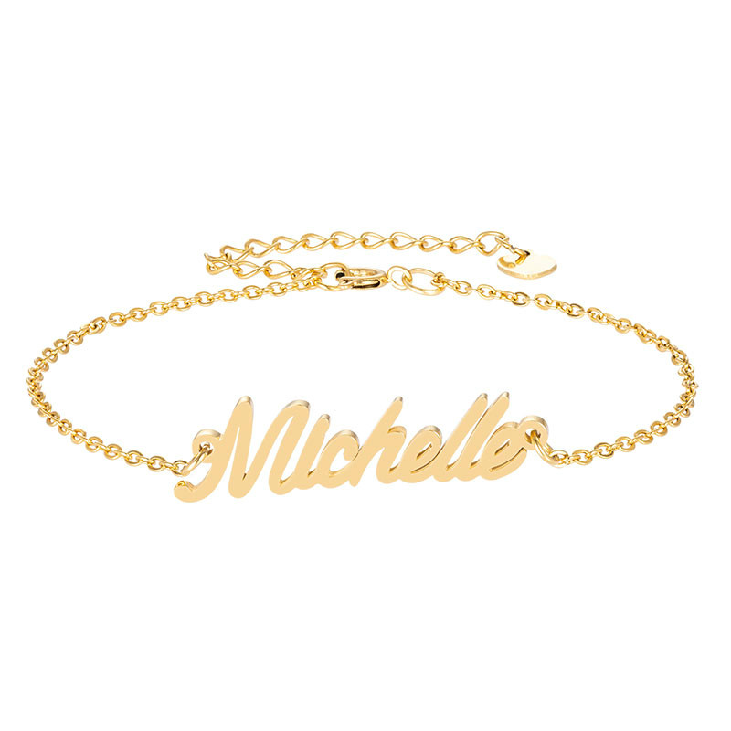 Dainty Michelle Nameplate Stainless Steel Name Necklace and Bracelet Jewelry Set for Women Gold Choker Chain Pendant Nameplate Gift