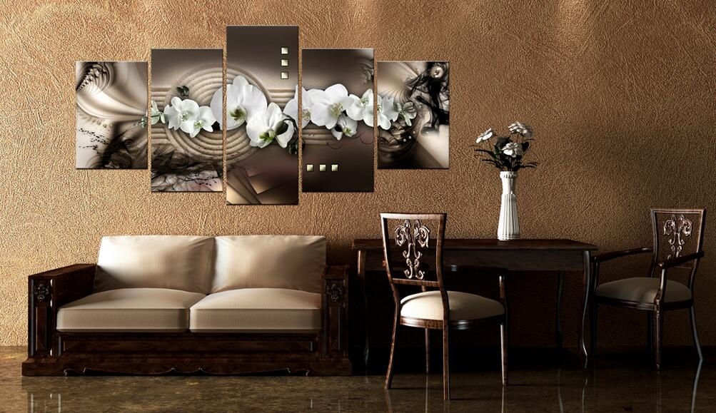 modern decorative painting 5PCS/Set Abstract Ink Orchids Flower Art Print Frameless Canvas Painting Wall Picture Home Decoration No Frame
