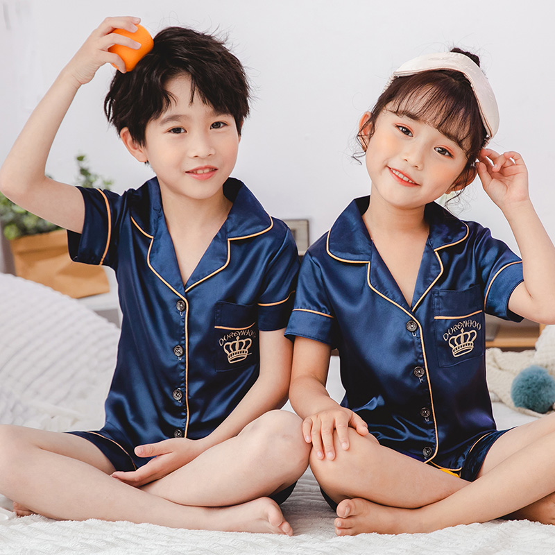 Kids Pajamas Set Baby Summer Autumn Short Sleeve+ Pant Silk Sleepwear Set Solid Color Comfort Girl Boy Nightwear Top Home, Style 7
Kids Pajamas Set Baby Summer Autumn Short Sleeve+ Pant Silk Sleepwear Set Solid Color Comfort Girl Boy Nightwear Top Home, Style 7