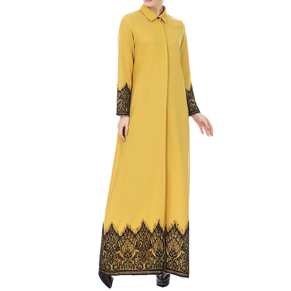 2019 Muslim Women Lace Trimmed Front Abaya Muslim Maxi Kaftan Kimono dubai ramadan islamic clothing caftan marocain abaya turkey1