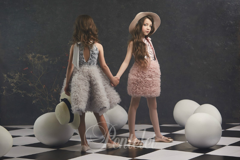 Dreamly A Line Flower Girl Dress Halter Sleeveless Hollow Bow Sequins Ruffles Tulle Tiered Pageant Dress Knee Length Girl's Birthday Part