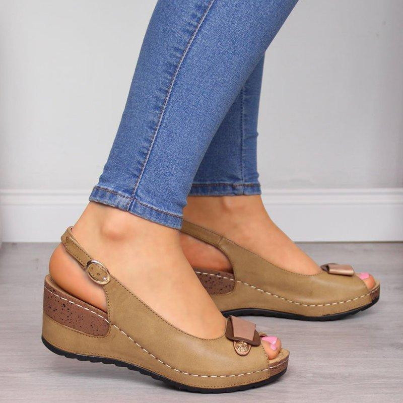 Dress Shoes 2021 Summer Woman Wedge Casual Sandals Ladies Fashion Classic Cork Sole Peep Toe Gray Brown Zapatos De Mujer