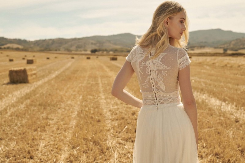 Rembo Styling Wedding Dresses High Neck Short Sleeve A Line Boho Country Bridal Gowns Lace Wedding Dress Robe De Mariee