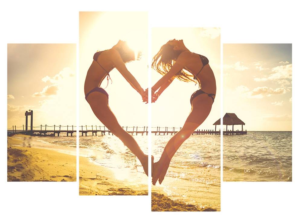Wall Art Painting Picture HD Print Seaside Sun Jump Heart Unframed Canvas For Home Decoration