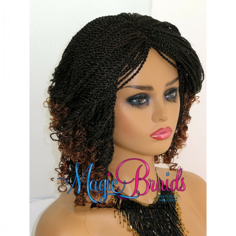 New kinky twist style Synthetic Braids Wigs ombre brown full lace front short Braided Wigs for Black Women