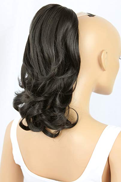 100 Human pony tail hair piece straight light curled ponytail wraps best natural looking dark brown cholcate burnette 120g