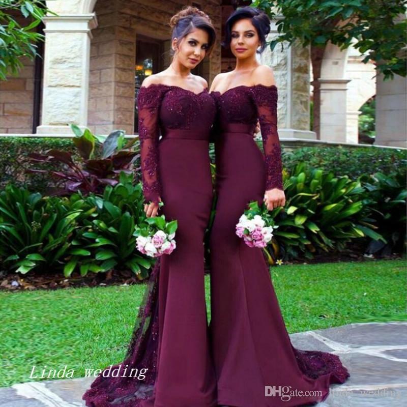 2019 Burgunday Bridesmaid Dress Off The Shoulder Lace Maid of Honor Dress For Wedding Party Gown Plus Size vestido de festa de casamento