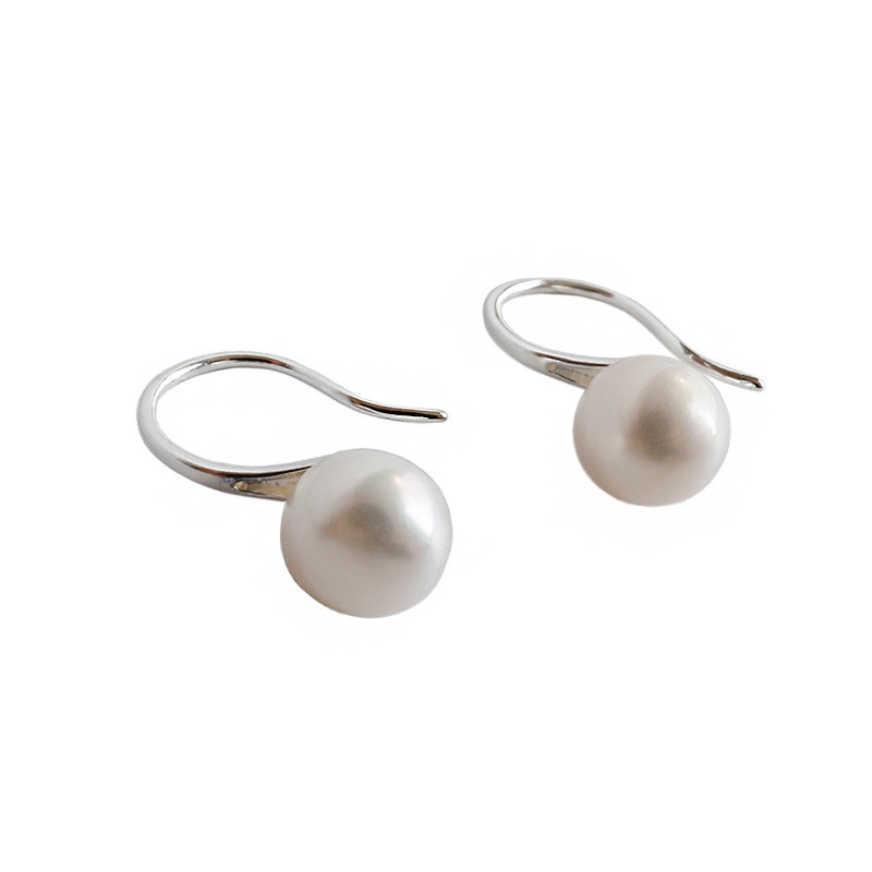 925 Sterling Silver Drop Earrings For Women Round Natural Freshwater Pearl Hook Dangle Earring Brincos Wedding Band Jewelry