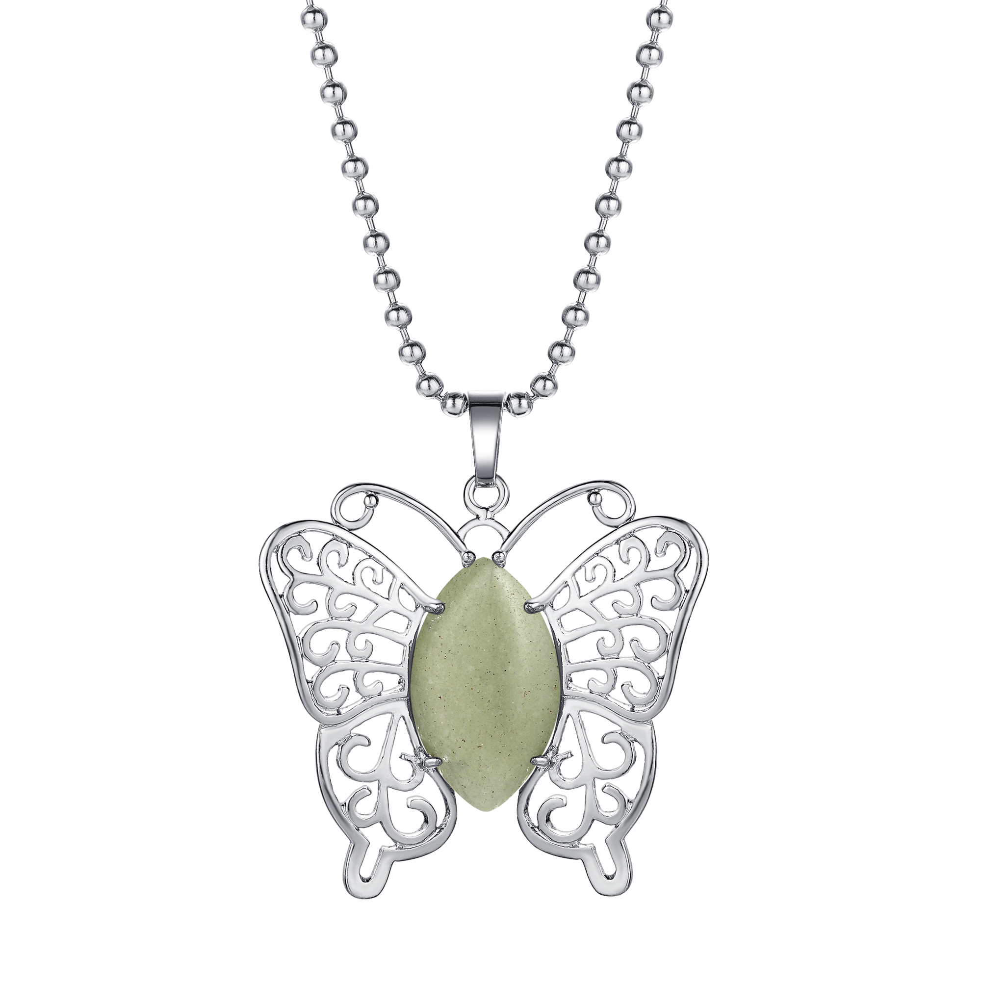 qimoshi Natural Stone Butterfly Woman Pendant Necklace Stainless Steel Designer Luxury Sweater Chain 12pcs