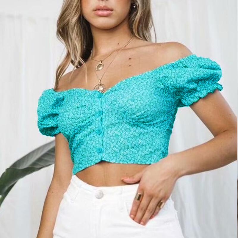 Fashion Off shoulder blouse shirt 2019 Summer Sexy Vintage short printed short-sleeved shirts women shirt blouse Crop Tops, Blue
Fashion Off shoulder blouse shirt 2019 Summer Sexy Vintage short printed short-sleeved shirts women shirt blouse Crop Tops, Blue