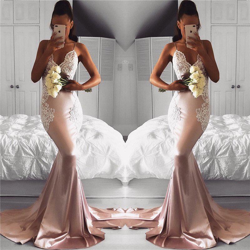 Sexy Backless Mermaid Prom Dresses Spaghetti Straps Lace Applique Sweep Train Elastic Satin Custom Made Evening Formal Gowns, Dark green
Sexy Backless Mermaid Prom Dresses Spaghetti Straps Lace Applique Sweep Train Elastic Satin Custom Made Evening Formal Gowns, Dark green