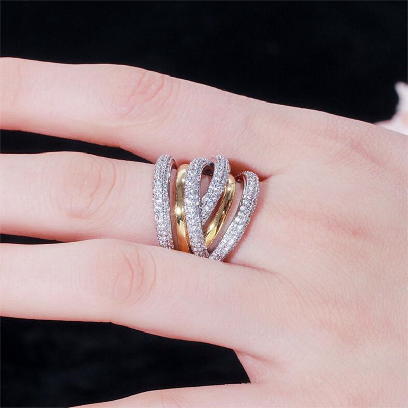 US Size 5-10 Stunning Luxury Jewelry 14K White Gold Fill Pave White Sapphire CZ Diamond Women Wedding Engagement Cross Band Ring Gift