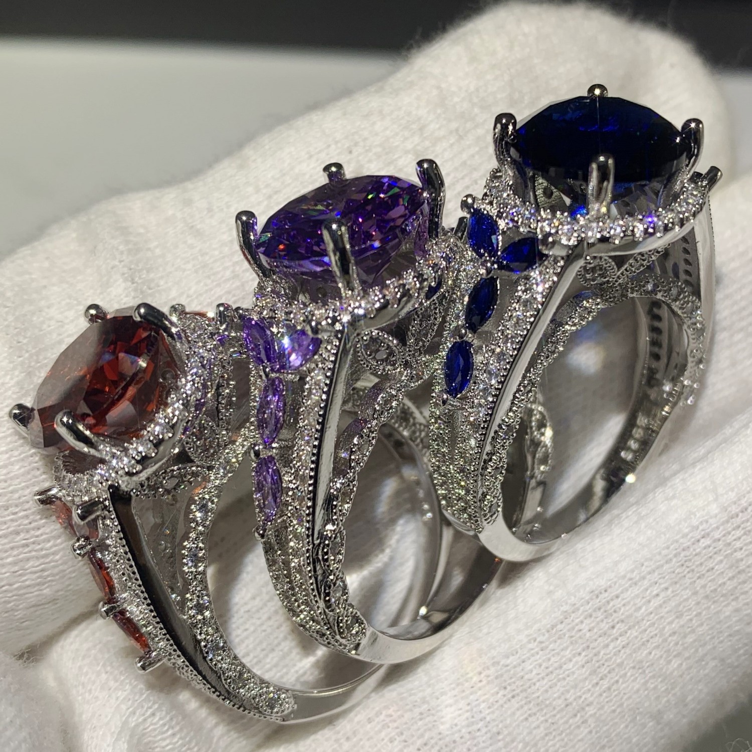 Choucong Drop Shipping Luxury Jewelry 925 Sterling Silver Three Color Sapphire&Amethyst Gemstones Women Wedding Engagment Flower Band Ring