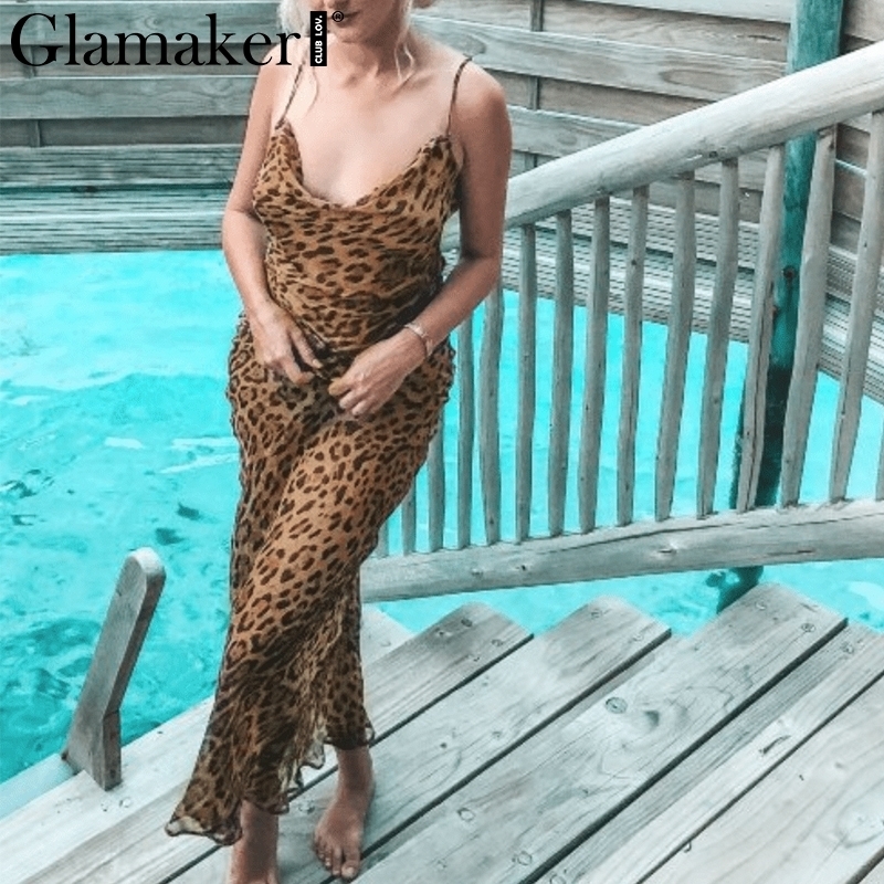 Glamaker Leopard Print Women Maxi Dress Summer Sexy Beach Vintage Dress Female Slim Party Long Causal Dress Robe Retro Vestidos Y190514