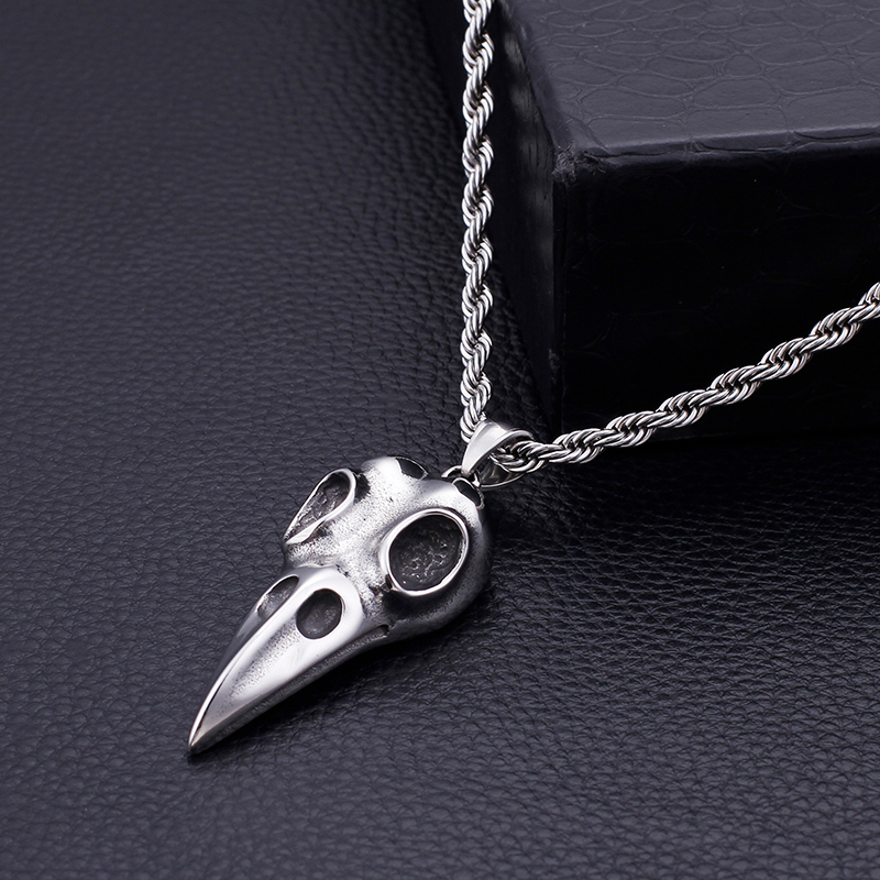 Skeleton Skull Bird Head Pendants Necklace Cool Men Punk Hip Hop 316L Stainless Steel 18K Gold Plated Jewelry
