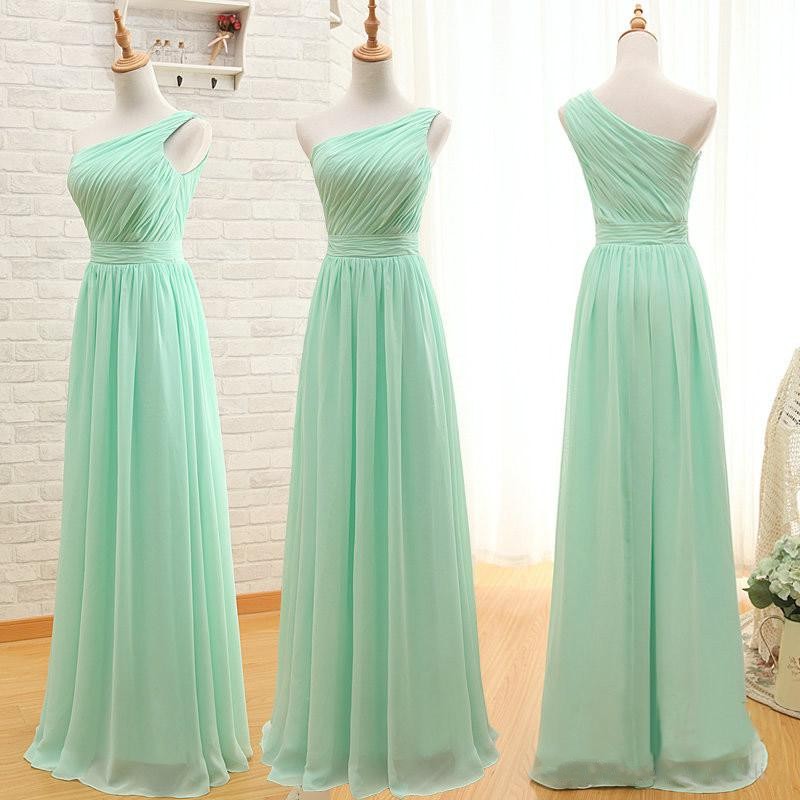 Spring 2019 Mint Green Chiffon Bridesmaid Dresses Long Ruched Bodice A Line Mix and Match Styles Fomal Weddign Guest Dresses Cheap