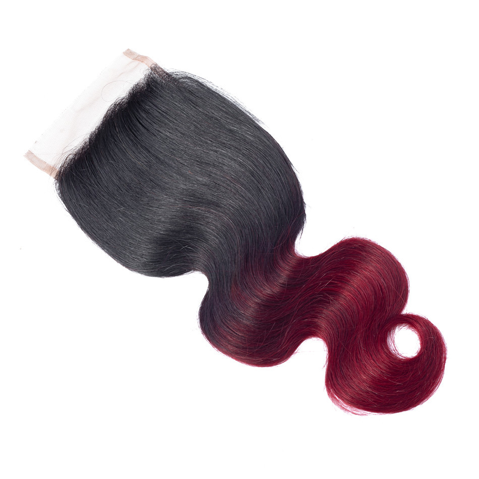 Free shipping Brazilian 1b/99J Body Wave with Lace Closure Human Weaves Ombre Color Hair Extensions