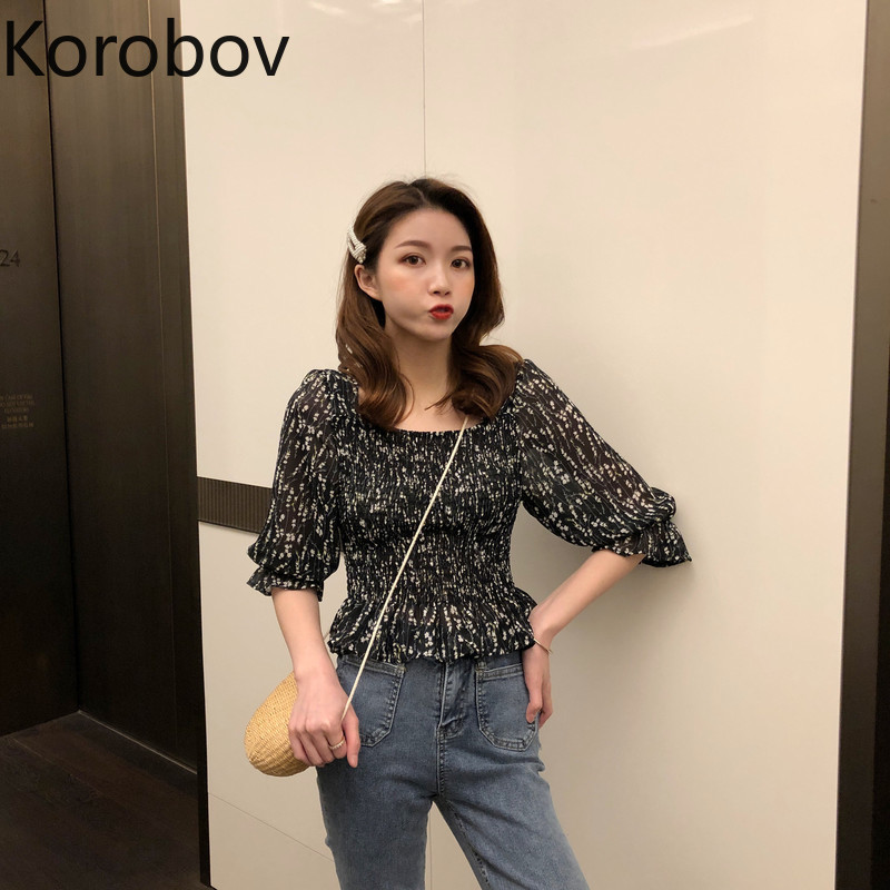 Korobov Korean Retro Square Collar Print Chiffon Shirt Sexy Off Shoulder Long Sleeve Blouse Summer 2020 New Holiday Blusas, Black
Korobov Korean Retro Square Collar Print Chiffon Shirt Sexy Off Shoulder Long Sleeve Blouse Summer 2020 New Holiday Blusas, Black