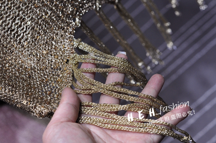 New design womens o-neck sleeveless paillette shinny lurex patchwork knitted asymmetric tassel fringe vest tank tops camisole