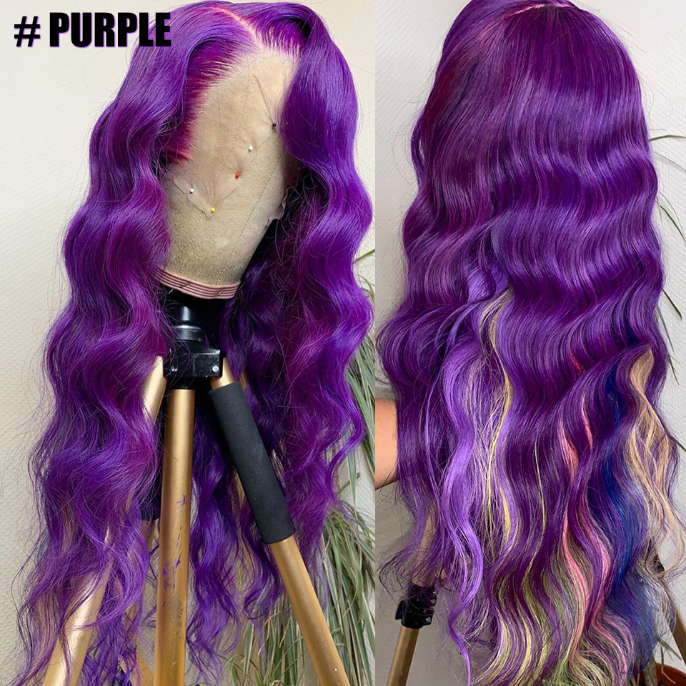 Brazilian Body Wave 13x1 Lace Front Wigs Blue Red Pink 99j Colorful Remy Human Hair Lace Front Wigs Pre Plucked Human Hair Wigs