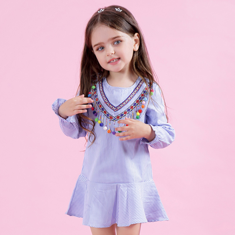 baby girl designer clothes Girls Dress 2020 New Autumn Casual Ruffles A-Line Striped Full Sleeve Kids Dress For 3T-7T
