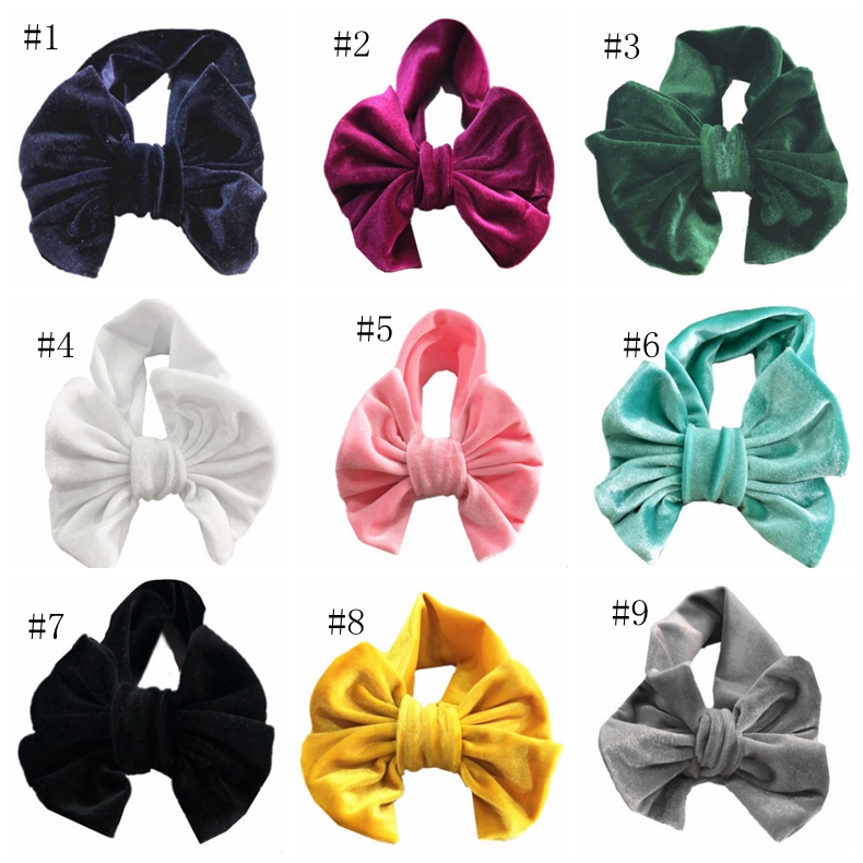 Baby Headbands Golden Velvet Big Bow Solid Kids Bowknot Princess Hairdress Elastic Infant Headwrap Boutique Hair Accessories 11 Colors D4630