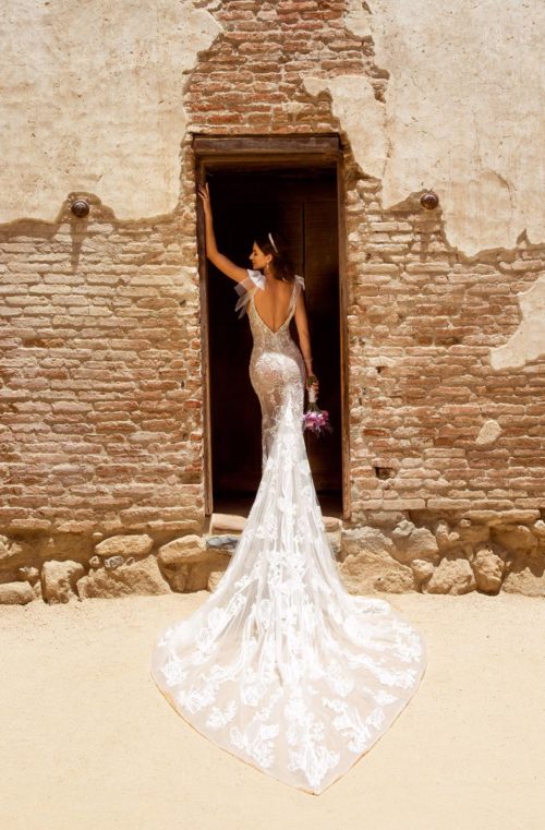 kitty chen new mermaid wedding dresses backless beaded spaghetti v neck lace appliqued beach bridal gowns court train wedding dress