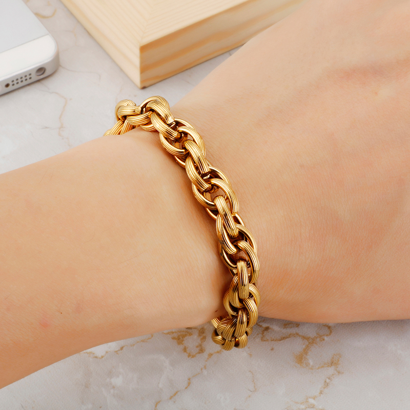 Hip Hop Stainless Steel 18K Gold Plaated Chain Bracelets European and American Cool Men Thick Heavy Titanium Steel Bangle