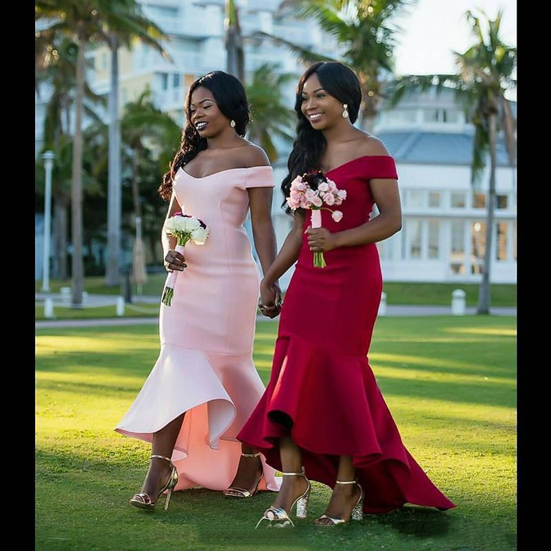 African Mermaid Bridesmaid Dresses Prom Off Shoulder Floor Length Formal Maid Of Honor Dress For Wedding Evening Party Gowns Vestidos 0510
