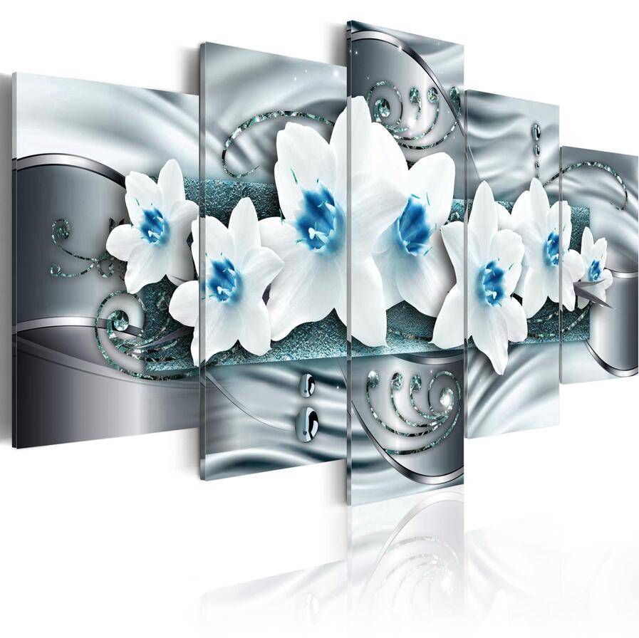 5PCS/Set White Narcissus Flower Art Print Frameless Canvas Painting Wall Picture Home Decoration,Choose Color And Size No Frame