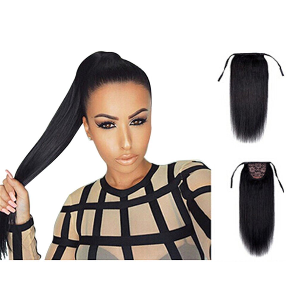 Brazilian wraps around Remy Hair Ribbon Ponytail Clip In 100% Human Hair Extensions Horsetail Stragiht pony tail hairpiece short long 100g 12inch Diva