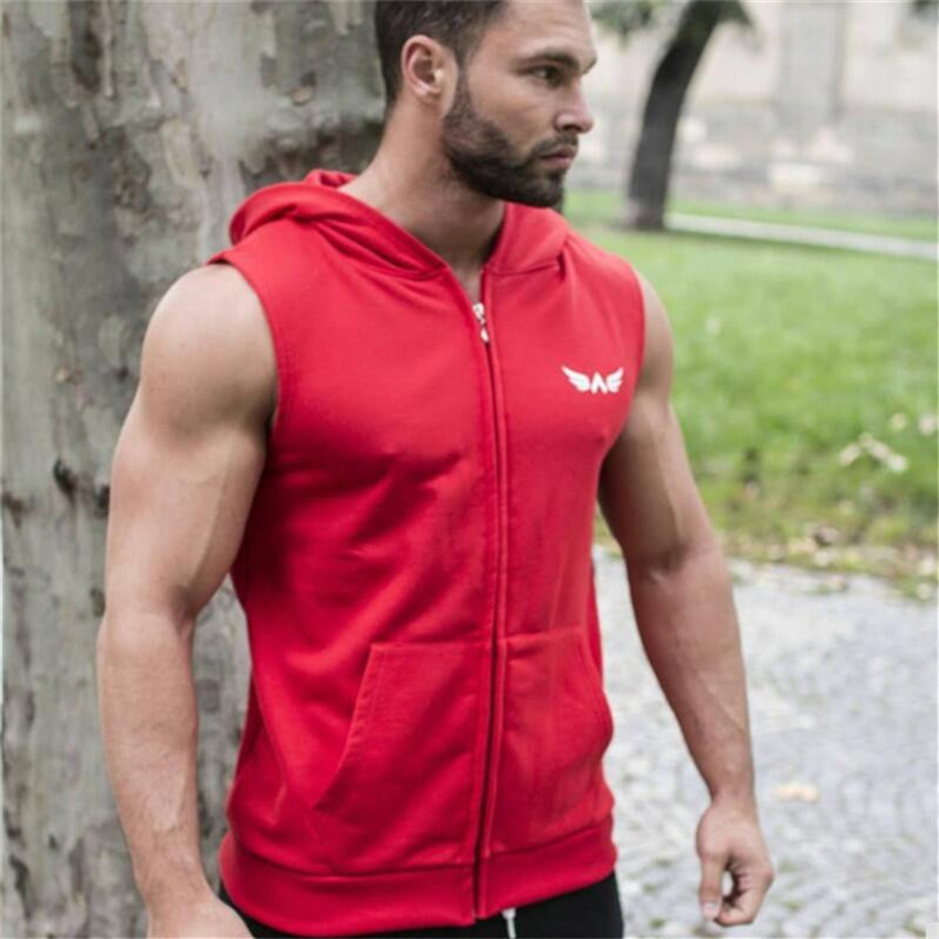 New Mens Cotton Hooded Tank Top Bodybuilding Casual Men Tank Top Summer Fashion Street Fashion Men s Sleeveless Zipper Vest