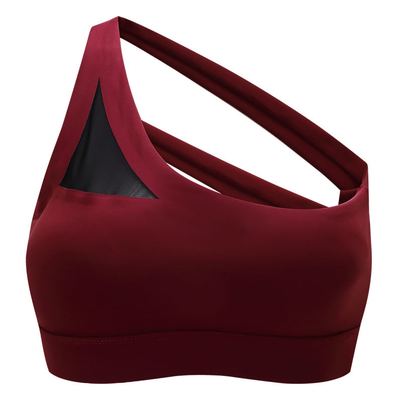 VEQKING Women Oblique One Shoulder Strap Sports BraPush Up Breathable Sports TopCross Straps Back Fitness Running Yoga Bra