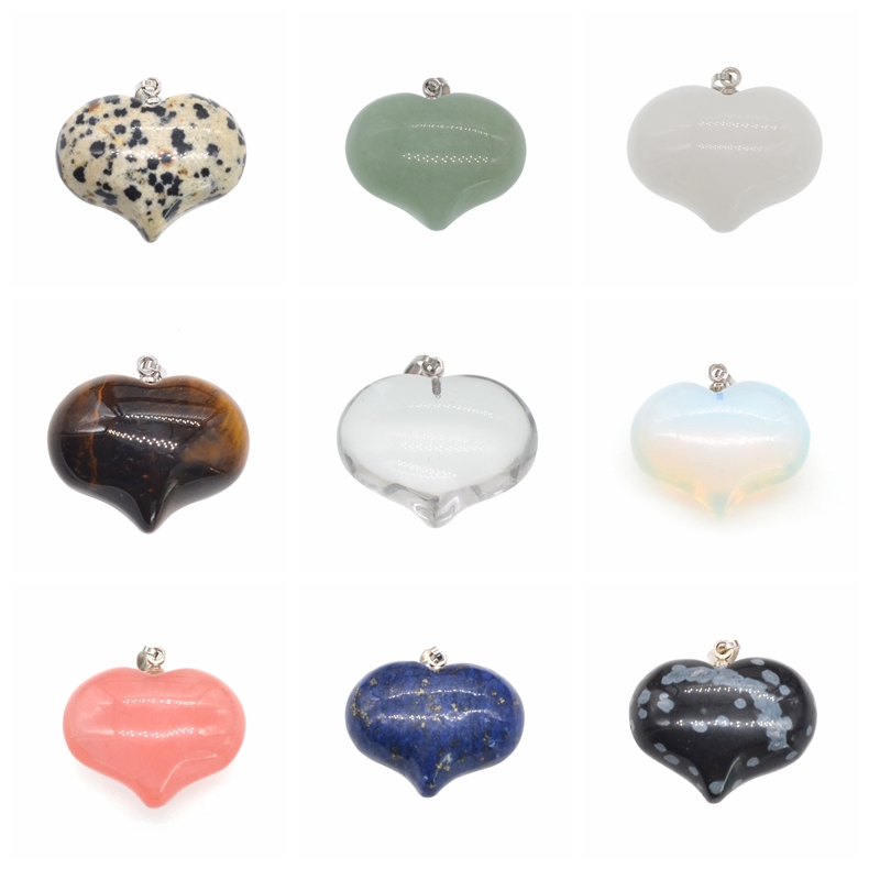 FASHION Heart Shape Pendants Natural Stone Choker Necklace Tiger Eye Opal Aventurine Leather Chains Necklaces Fashion Reiki Chakra Jewelry