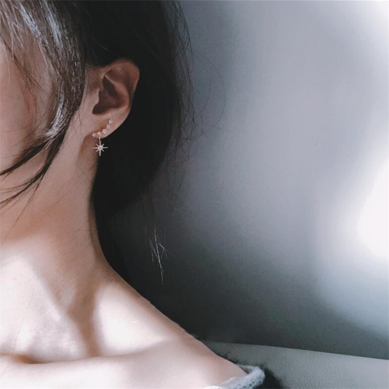 Sterg Sier Moon & Star Dangle Earrings - Pave White CZ, Bohemian, Romantic Gift for Her