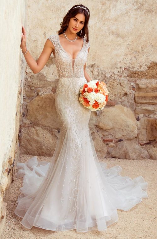 kitty chen mermaid beach wedding dresses beading v neck lace appliqued boho tulle long train bridal gowns cap sleeve wedding dress