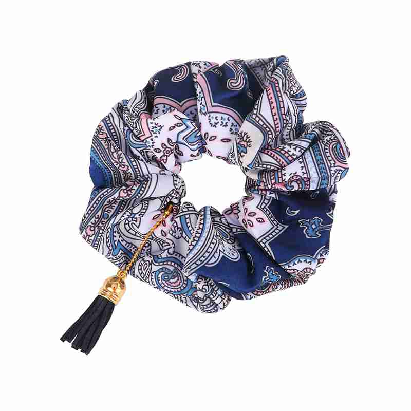 Retro large intestine circle Amazon fabric hair ring tassel pendant elastic elastic band hair rope