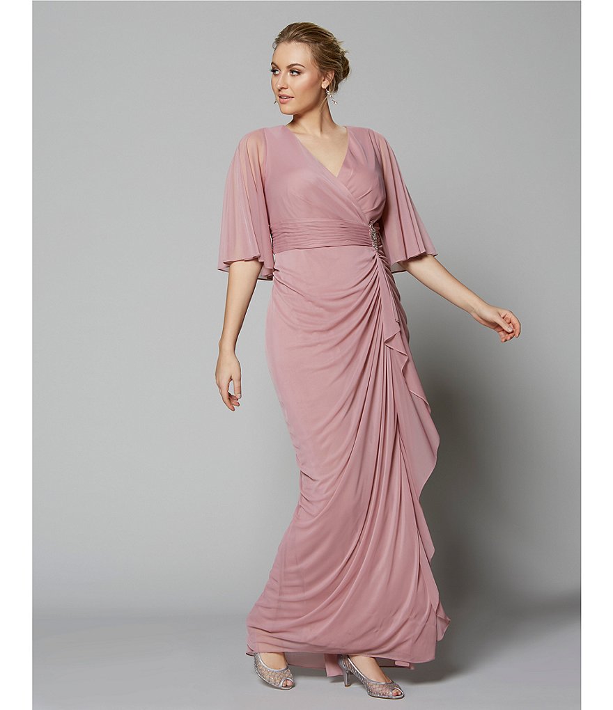 Pink Mother Of The Bride Dresses Sash Crystal Chiffon Half Long Sleeves Elegant Wedding Guest Dress V Neck Plus Size Evening Gowns