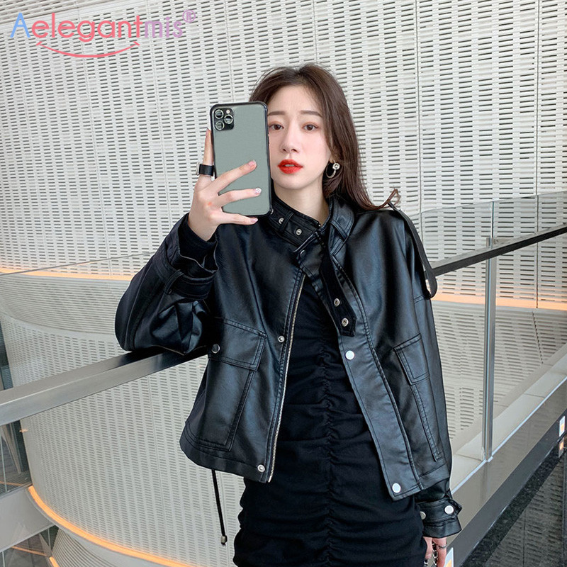 Aelegantmis New Women Short Loose PU Faux Leather Jacket Classic Black Soft Moto Biker Jacket Lady Basic Coat Plus Size Outwear
Aelegantmis New Women Short Loose PU Faux Leather Jacket Classic Black Soft Moto Biker Jacket Lady Basic Coat Plus Size Outwear