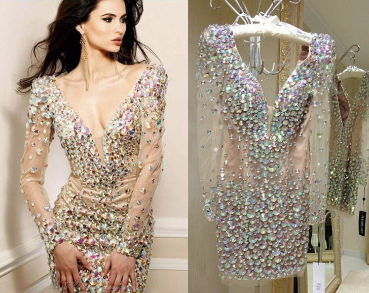 Real Image Bling Rhinestone Cocktail Party Dresses Sexy Deep V Neck Long Sleeves Club Wear Dress Zipper Bak Short/Mini Prom Gowns, Daffodil
Real Image Bling Rhinestone Cocktail Party Dresses Sexy Deep V Neck Long Sleeves Club Wear Dress Zipper Bak Short/Mini Prom Gowns, Daffodil