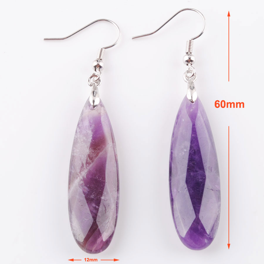 WOJIAER Natural Earrings Reiki Gem Stone Beads Dangle Hook Drop Earring Vintage Faceted Polygon for Female Jewelry DBR325