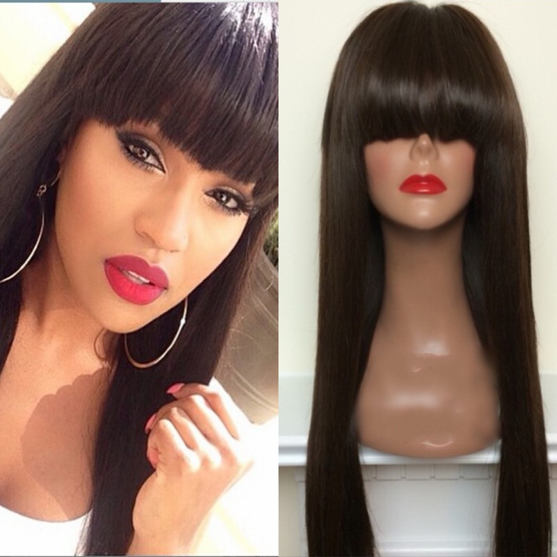 Long black/brown/blonde simulation Human Hair Wig With Bangs Straight synthetic natural wig heat resistant hair for black women