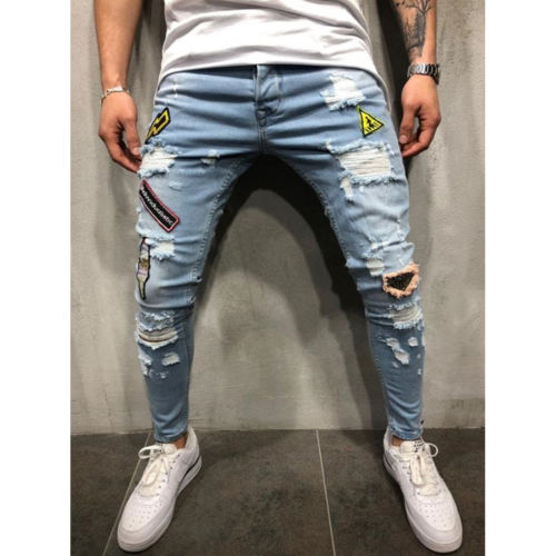 Men Stretchy Jeans Ripped Skinny Biker Jeans Destroyed Taped Slim Denim Pants CA, Sky blue
Men Stretchy Jeans Ripped Skinny Biker Jeans Destroyed Taped Slim Denim Pants CA, Sky blue
