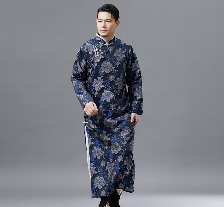 Chinese Traditional Tang Suit Long Robe oriental ethnic clothing Hanfu male Vintage Qipao gown stand collar vestido for men